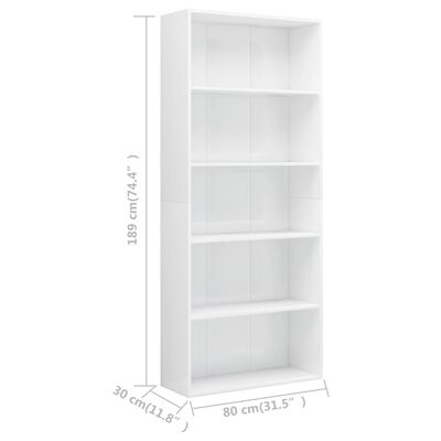 vidaXL Bibliothèque à 5 niveaux Blanc brillant 80x30x189 cm Aggloméré
