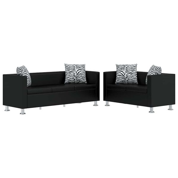 vidaXL Jeu de canap&eacute; &agrave; 2 places et &agrave; 3 places Cuir synth&eacute;tique Noir