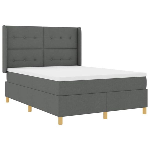 vidaXL Lit &agrave; ressorts avec matelas Gris fonc&eacute; 140 x 200 cm tissu