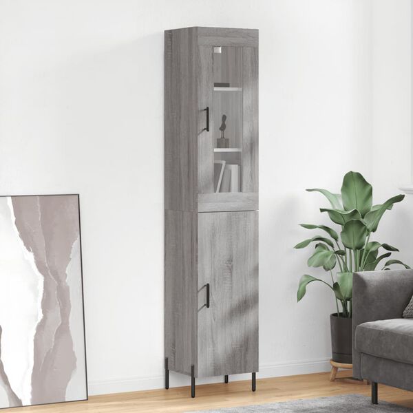 vidaXL Buffet haut Sonoma gris 34,5x34x180 cm Bois d'ing&eacute;nierie