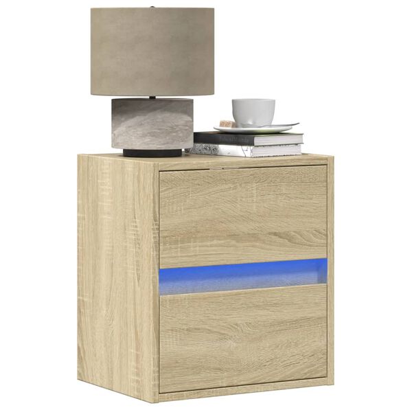 vidaXL Table de chevet murale avec lumi&egrave;res LED ch&ecirc;ne sonoma