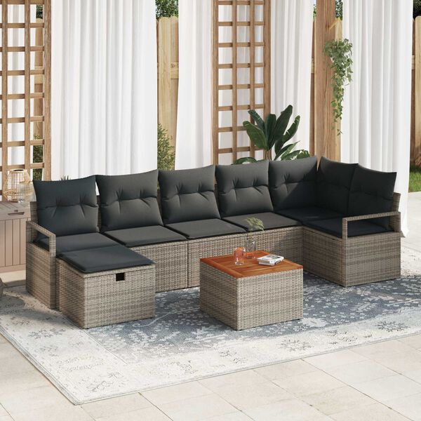 vidaXL Ensemble de canap&eacute; de jardin avec coussin 8 pcs Gris Poly rotin