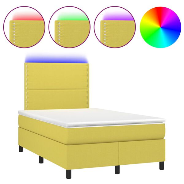 vidaXL Sommier &agrave; lattes de lit et matelas et LED Vert 120x200 cm Tissu
