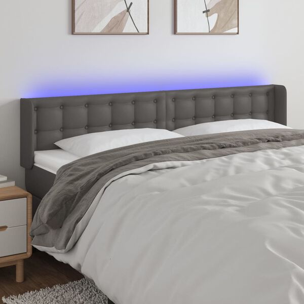 vidaXL T&ecirc;te de lit &agrave; LED Gris 183x16x78/88 cm Similicuir