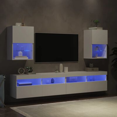vidaXL Meubles TV avec lumières LED 2 pcs blanc 40,5x30x60 cm