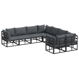 vidaXL Ensemble de canap&eacute; de jardin avec coussin 8 pcs Noir Acier