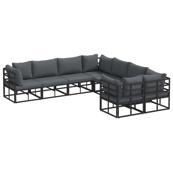 vidaXL Ensemble de canap&eacute; de jardin avec coussin 8 pcs Noir Acier
