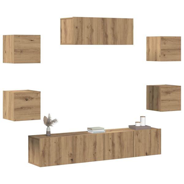 vidaXL Ensemble de meuble TV mural 7 pcs ch&ecirc;ne artisanal