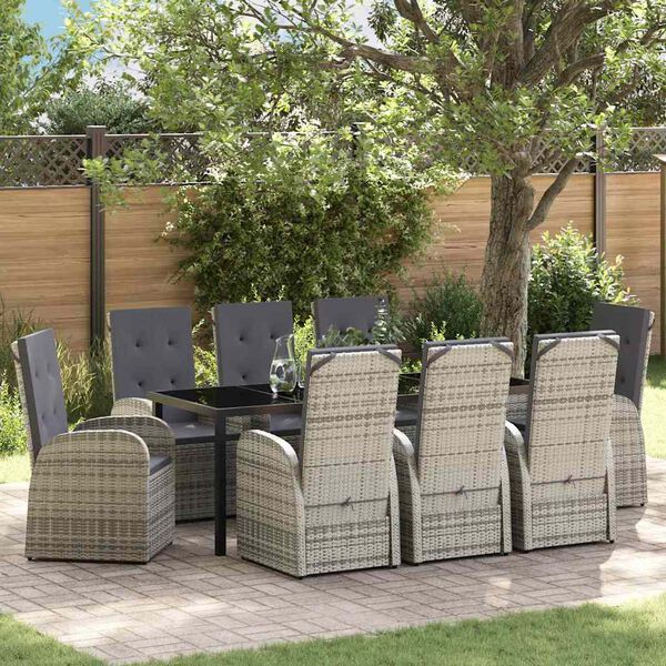 vidaXL Ensemble de salle &agrave; manger pour jardin 9 pcs Gris polyrotin
