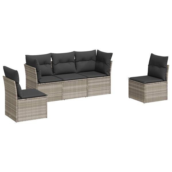 vidaXL Salon de jardin 5 pcs avec coussins gris clair r&eacute;sine tress&eacute;e