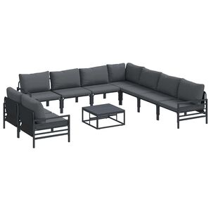 vidaXL Ensemble de canap&eacute; de jardin avec coussin 10 pcs Noir Acier