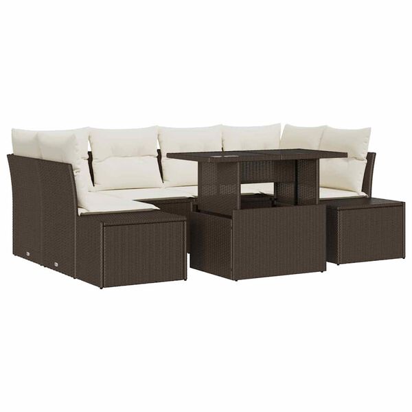 vidaXL Ensemble de canap&eacute; de jardin avec coussin 7 pcs Marron et Cr&egrave;me