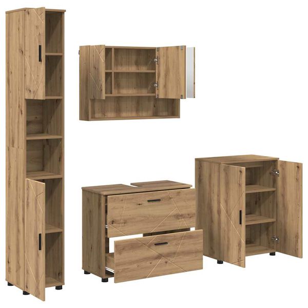 vidaXL Ensemble de mobilier de salle de bain 4 pcs Ch&ecirc;ne artisanal