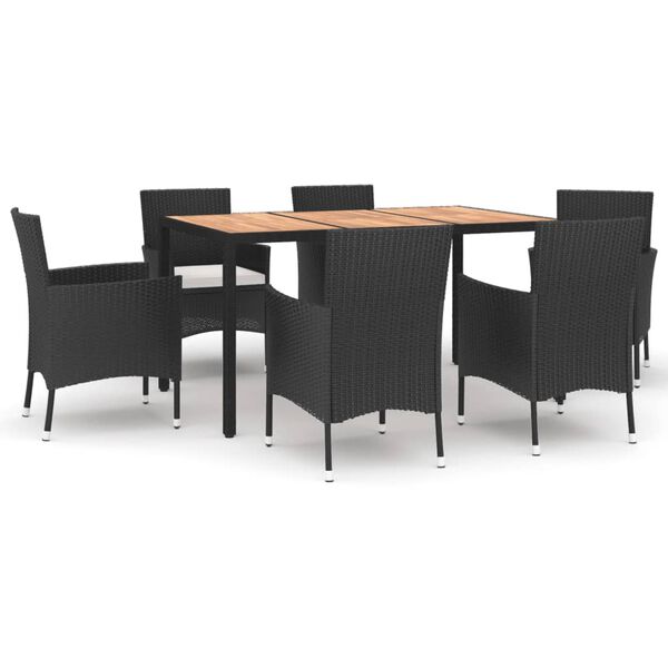 vidaXL Ensemble &agrave; manger de jardin coussins 7pcs Noir R&eacute;sine tress&eacute;e