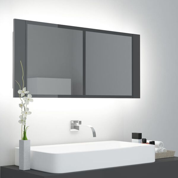 vidaXL Armoire &agrave; miroir de bain &agrave; LED Gris brillant Acrylique