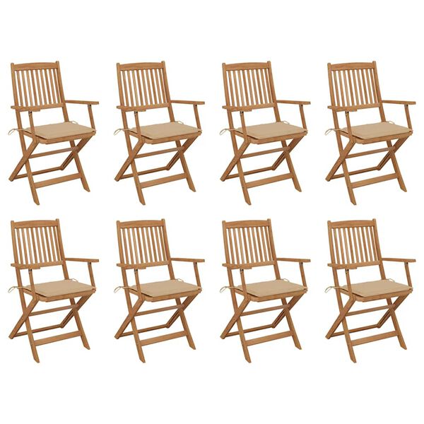 vidaXL Chaises pliables d'ext&eacute;rieur et coussins lot de 8 Bois d'acacia
