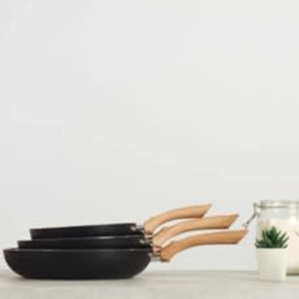 Livoo Ensemble de 3 po&ecirc;les &agrave; frire Aspect pierre et bois Aluminium