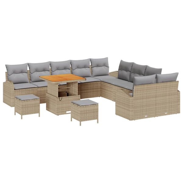 vidaXL Ensemble de canap&eacute; de jardin 13 pcs Beige Poly rotin