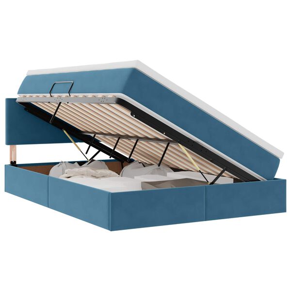 vidaXL Lit de Rangement avec matelas Bleu fonc&eacute; 140 x 200 cm Velours