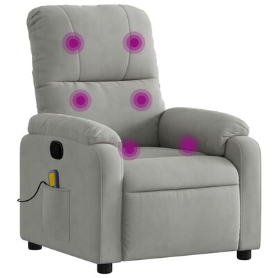 vidaXL Fauteuil inclinable de massage gris clair tissu microfibre