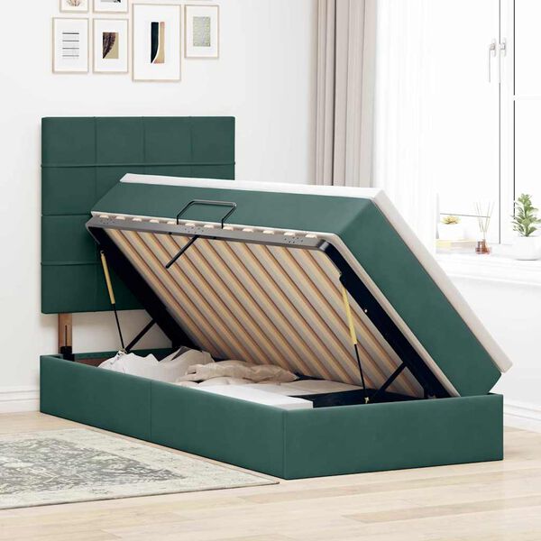 vidaXL Lit avec rangement et LED Vert fonc&eacute; 90 x 200 cm Velours
