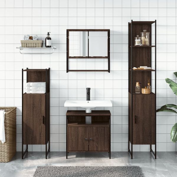 vidaXL Ensemble de meubles de salle de bain 4 pcs Ch&ecirc;ne marron