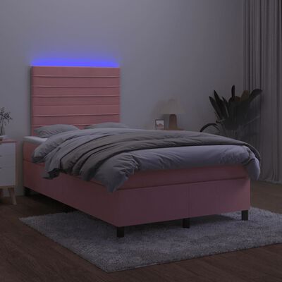 vidaXL Sommier à lattes de lit et matelas LED rose 120x190 cm velours