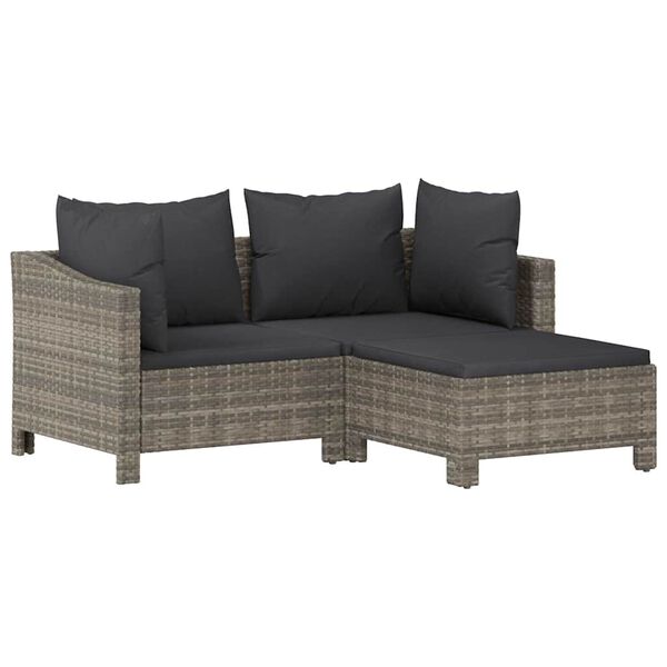 vidaXL Salon de jardin 3 pcs avec coussins Gris Résine tressée