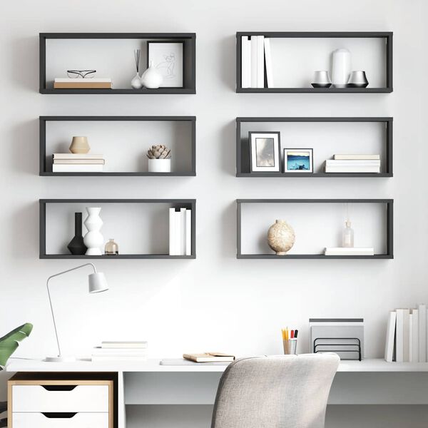 vidaXL &Eacute;tag&egrave;res murales cube 6 pcs Gris 60x15x23 cm Bois d&rsquo;ing&eacute;nierie