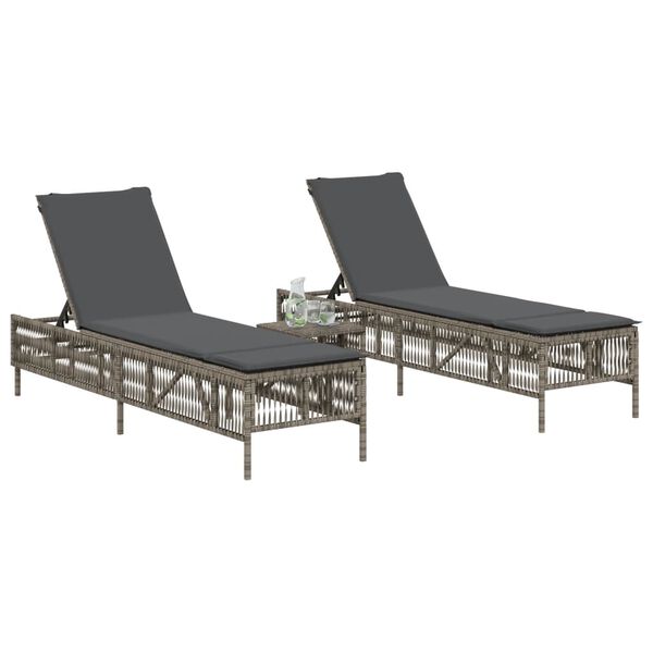 vidaXL Chaises longues avec coussins lot de 2 gris r&eacute;sine tress&eacute;e