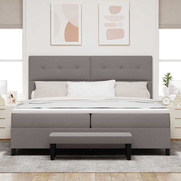 vidaXL Lit &agrave; ressorts avec matelas Taupe 200 x 200 cm tissu