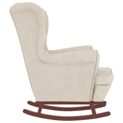 vidaXL Chaise à bascule avec pieds en bois et tabouret Crème Velours