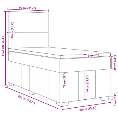 vidaXL Sommier à lattes de lit avec matelas Gris clair 90x200 cm Tissu