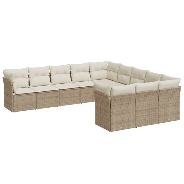 vidaXL Salon de jardin 11 pcs avec coussins beige r&eacute;sine tress&eacute;e