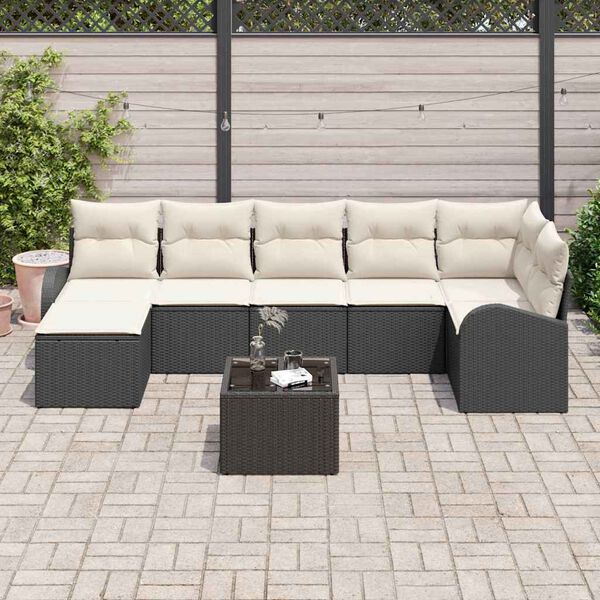 vidaXL Ensemble de canapé de jardin avec coussin 8 pcs Noir Poly rotin