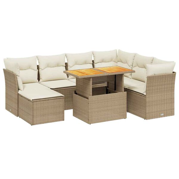 vidaXL Salon de jardin avec coussins 8 pcs beige r&eacute;sine tress&eacute;e