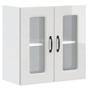 vidaXL Armoire murale de cuisine avec porte vitr&eacute;e "Kalmar" Bois d'ing&eacute;nierie blanc brillant