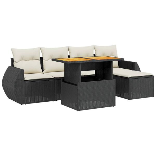 vidaXL Salon de jardin 6 pcs avec coussins noir r&eacute;sine tress&eacute;e