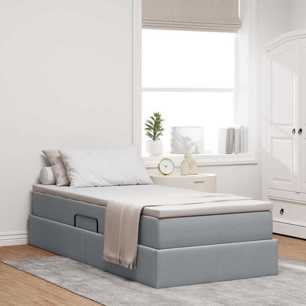 vidaXL Lit avec rangement et matelas Gris clair 90 x 200 cm Polyester