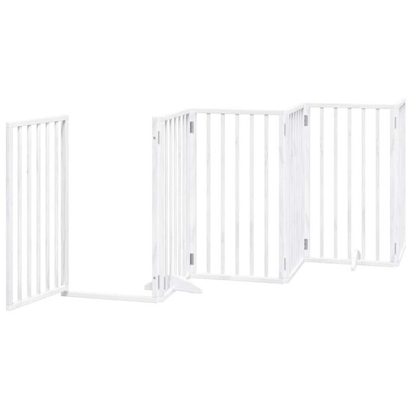 vidaXL Porte pour chien pliable &agrave; 6 panneaux, blanche, 300 cm, bois de peuplier