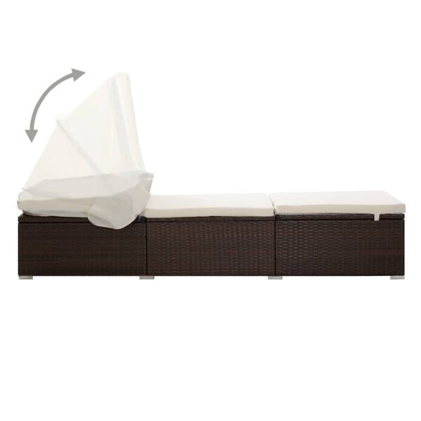 vidaXL Chaise longue avec auvent et coussin r&eacute;sine tress&eacute;e marron