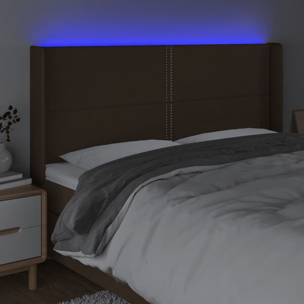 vidaXL T&ecirc;te de lit &agrave; LED Marron fonc&eacute; 203x16x118/128 cm Tissu