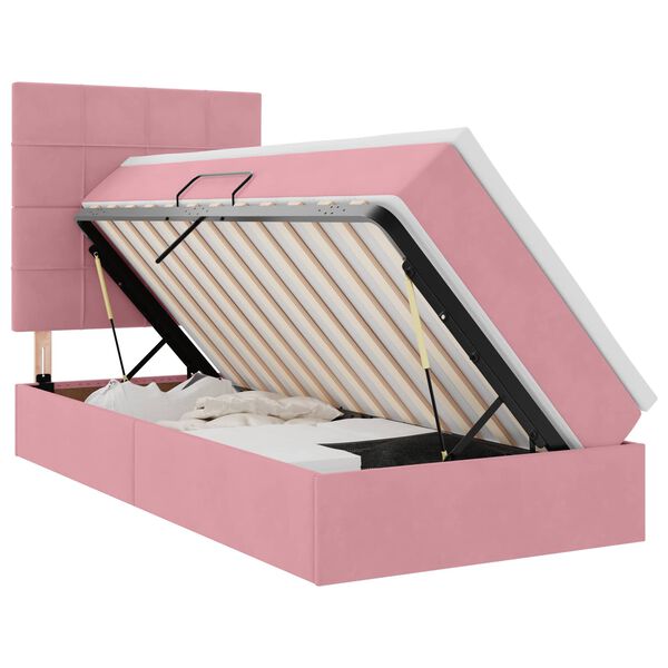 vidaXL Lit avec rangement et LED avec matelas Rose 90 x 200 cm Velours
