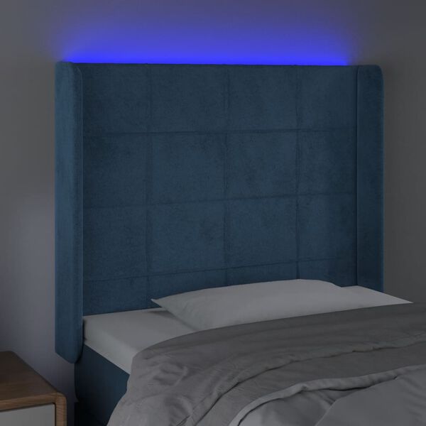 vidaXL T&ecirc;te de lit &agrave; LED Bleu fonc&eacute; 83x16x118/128 cm Velours