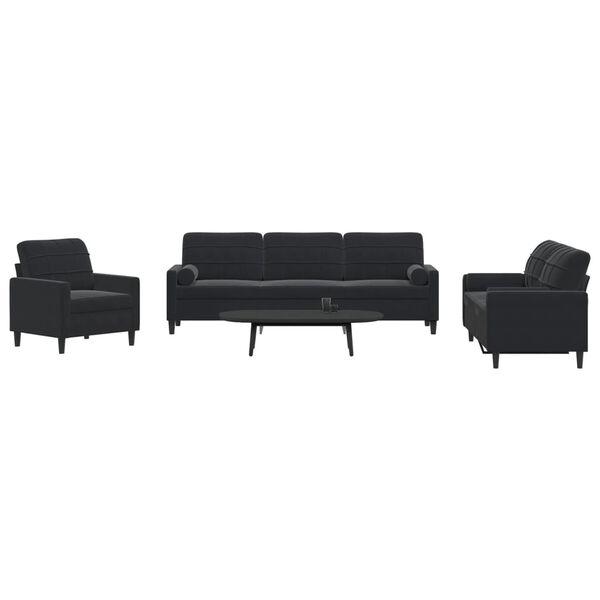 vidaXL Ensemble de canapés 3pcs et coussins et traversins noir velours