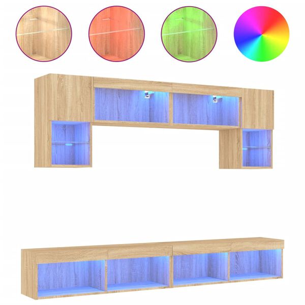 vidaXL Unit&eacute;s murales TV avec LED 6 pcs ch&ecirc;ne sonoma bois d'ing&eacute;nierie