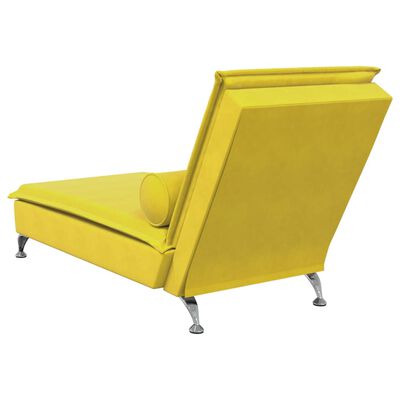 vidaXL Chaise longue de massage avec traversin jaune velours