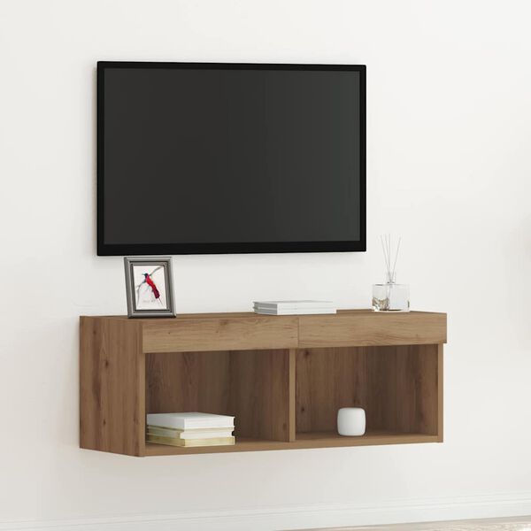 vidaXL Ensemble meuble TV avec LED ch&ecirc;ne artisanal 80 x 30 x 30 cm