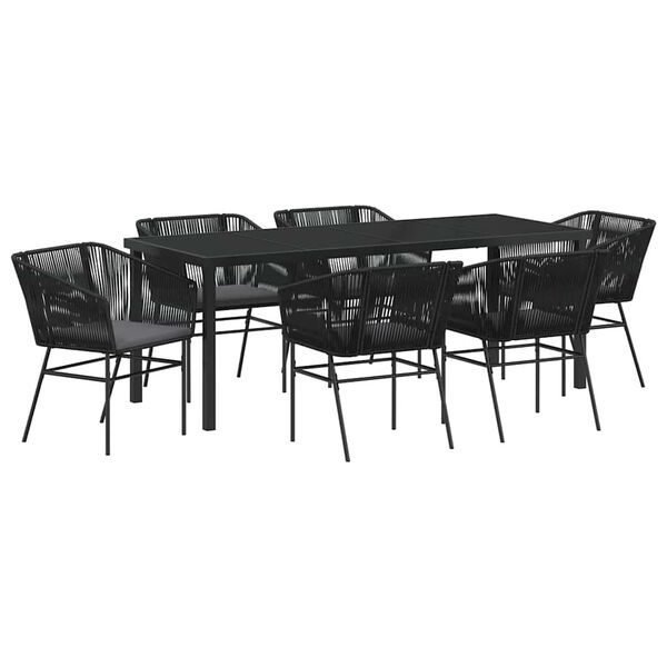 vidaXL Ensemble de salle &agrave; manger pour jardin avec coussin 7 pcs Noir
