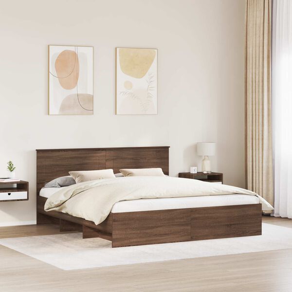 vidaXL Cadre de lit Ch&ecirc;ne brun 200 x 200 cm Bois d'ing&eacute;nierie